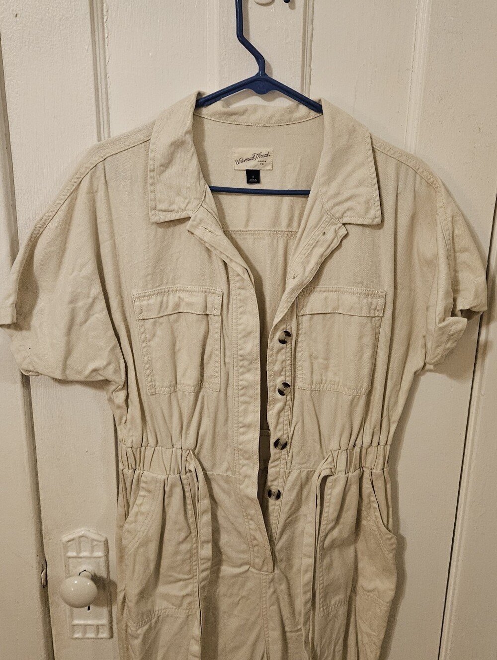 Cream Denim Utility Jumpsuit